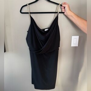 Calvin Klein Black Asymmetrical Dress with Chain Straps